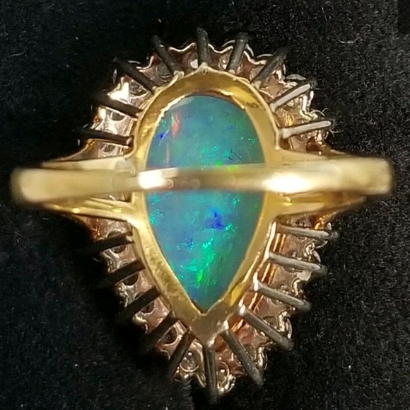 Sold Vintage 18k Gold Opal Diamond Halo Ring - Picture 9 of 13